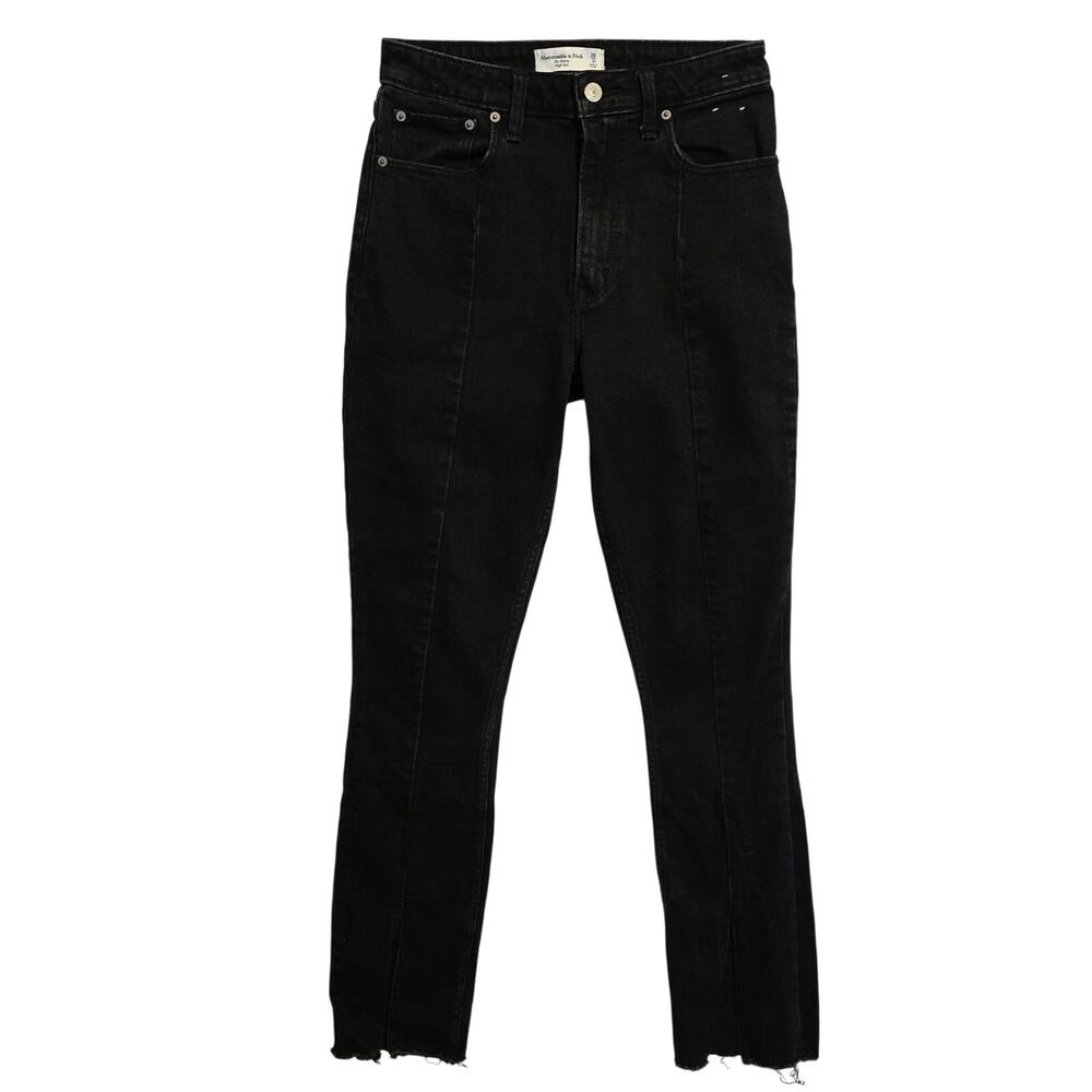 Abercrombie & Fitch Curve Love Jeans Womens 2R Black Skinny High Rise Split Hem